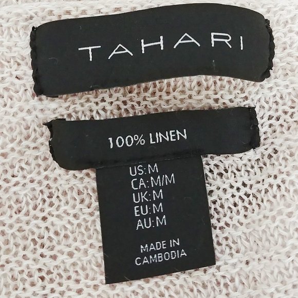 Tahari Beige 100% Linen Lightweight Sweater Size Medium - Picture 4 of 4